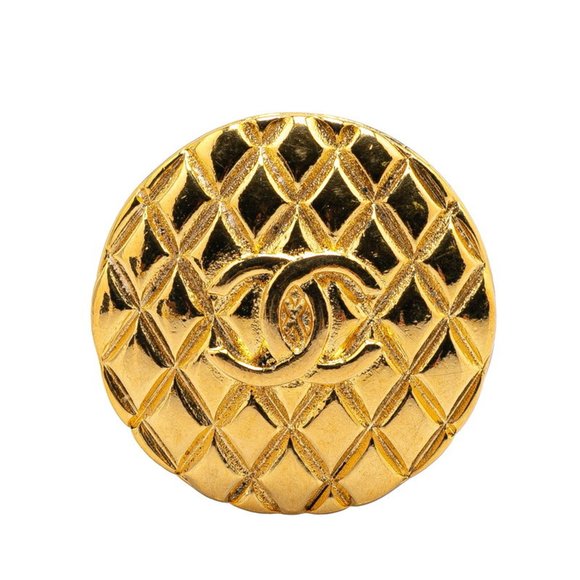 CHANEL Coco Mark Matelasse Round Brooch, Gold Plated, Women's - Picture 1 of 4